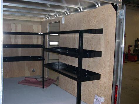 metal shelving init for box trailers|enclosed utility trailer shelving.